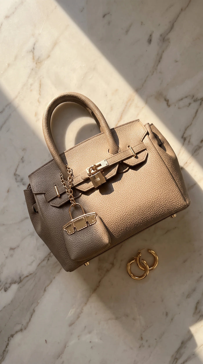 Mocha Lola bag set on the floor