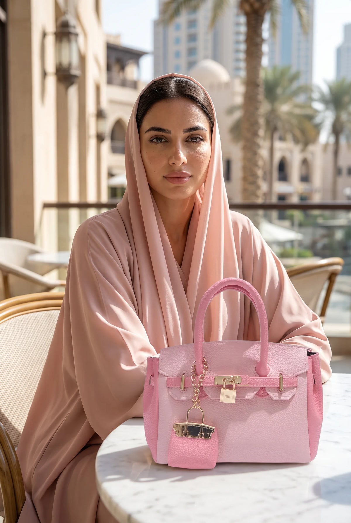 Blush Lola bag on a terrace